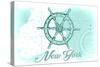 New York - Ship Wheel - Teal - Coastal Icon-Lantern Press-Stretched Canvas