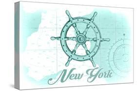 New York - Ship Wheel - Teal - Coastal Icon-Lantern Press-Stretched Canvas