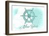 New York - Ship Wheel - Teal - Coastal Icon-Lantern Press-Framed Art Print