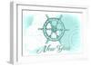 New York - Ship Wheel - Teal - Coastal Icon-Lantern Press-Framed Art Print