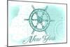 New York - Ship Wheel - Teal - Coastal Icon-Lantern Press-Mounted Art Print