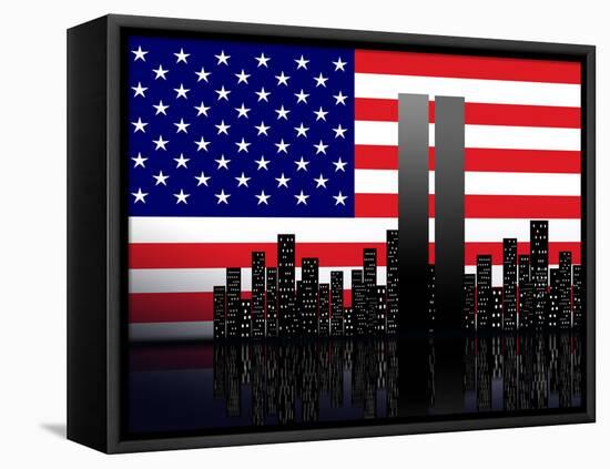 New York Silhouette against the Background of the American Flag-STori-Framed Stretched Canvas