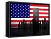 New York Silhouette against the Background of the American Flag-STori-Framed Stretched Canvas