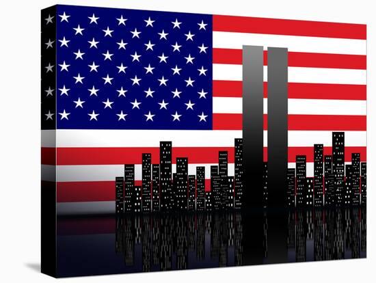 New York Silhouette against the Background of the American Flag-STori-Stretched Canvas