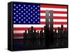 New York Silhouette against the Background of the American Flag-STori-Framed Stretched Canvas