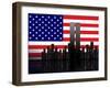 New York Silhouette against the Background of the American Flag-STori-Framed Photographic Print