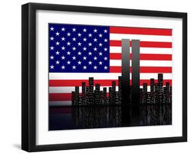 New York Silhouette against the Background of the American Flag-STori-Framed Photographic Print