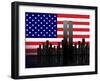 New York Silhouette against the Background of the American Flag-STori-Framed Photographic Print