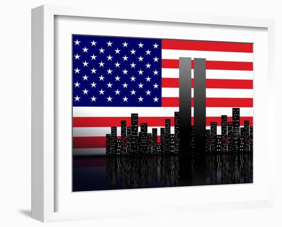 New York Silhouette against the Background of the American Flag-STori-Framed Photographic Print