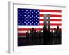 New York Silhouette against the Background of the American Flag-STori-Framed Photographic Print