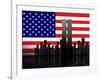 New York Silhouette against the Background of the American Flag-STori-Framed Photographic Print