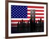 New York Silhouette against the Background of the American Flag-STori-Framed Photographic Print