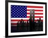 New York Silhouette against the Background of the American Flag-STori-Framed Photographic Print