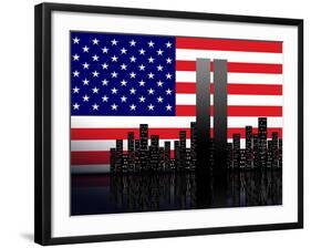 New York Silhouette against the Background of the American Flag-STori-Framed Photographic Print