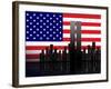 New York Silhouette against the Background of the American Flag-STori-Framed Photographic Print