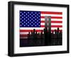 New York Silhouette against the Background of the American Flag-STori-Framed Photographic Print