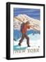 New York - Skier Carrying Skis-Lantern Press-Framed Art Print