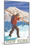 New York - Skier Carrying Skis-Lantern Press-Mounted Art Print