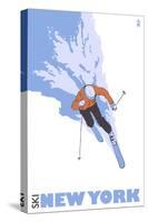 New York, Skier Stylized-Lantern Press-Stretched Canvas