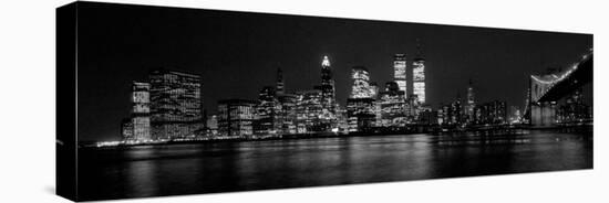 New York Skyline at Night Dominated by the Twin Towers of the World Trade Centre, August 1981-null-Stretched Canvas