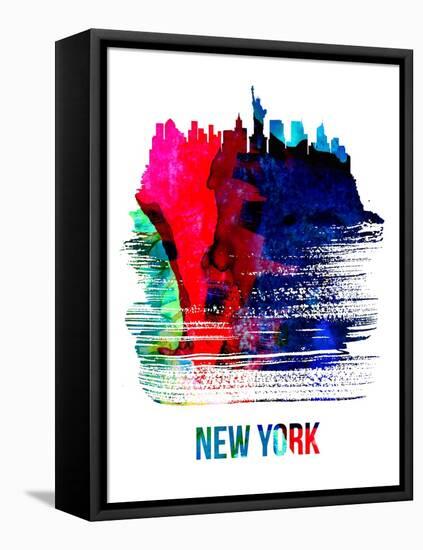 New York Skyline Brush Stroke - Watercolor-NaxArt-Framed Stretched Canvas