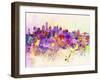 New York Skyline in Watercolor Background-paulrommer-Framed Art Print