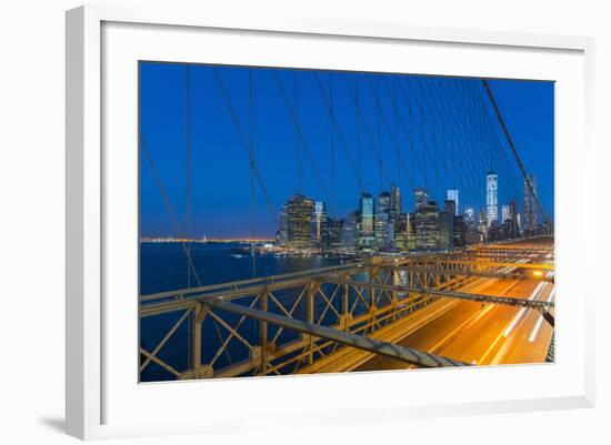 New York Skyline, Manhattan, Brooklyn Bridge over East River-Alan Copson-Framed Photographic Print