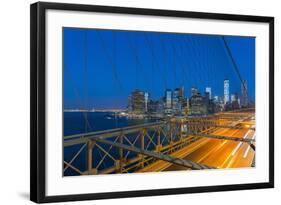 New York Skyline, Manhattan, Brooklyn Bridge over East River-Alan Copson-Framed Photographic Print