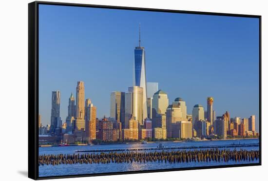 New York Skyline, Manhattan, Lower Manhattan and World Trade Center-Alan Copson-Framed Stretched Canvas