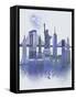 New York Skyline Watercolour Splash Blue-Fab Funky-Framed Stretched Canvas