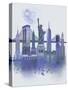 New York Skyline Watercolour Splash Blue-Fab Funky-Stretched Canvas