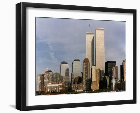 New York Skyline with World Trade Centre Building USA, 1997-null-Framed Premium Photographic Print