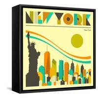 New York Skyline-Jazzberry Blue-Framed Stretched Canvas