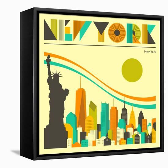 New York Skyline-Jazzberry Blue-Framed Stretched Canvas