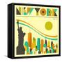 New York Skyline-Jazzberry Blue-Framed Stretched Canvas