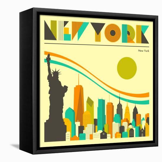 New York Skyline-Jazzberry Blue-Framed Stretched Canvas