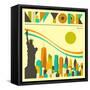 New York Skyline-Jazzberry Blue-Framed Stretched Canvas