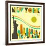 New York Skyline-Jazzberry Blue-Framed Premium Giclee Print