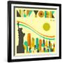 New York Skyline-Jazzberry Blue-Framed Premium Giclee Print