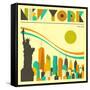 New York Skyline-Jazzberry Blue-Framed Stretched Canvas