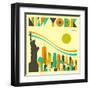 New York Skyline-Jazzberry Blue-Framed Art Print