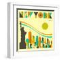 New York Skyline-Jazzberry Blue-Framed Art Print