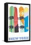 New York, Snowboards in the Snow-Lantern Press-Framed Stretched Canvas