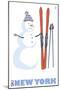 New York, Snowman with Skis-Lantern Press-Mounted Art Print