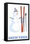 New York, Snowman with Skis-Lantern Press-Framed Stretched Canvas