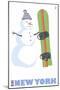 New York, Snowman with Snowboard-Lantern Press-Mounted Art Print