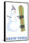 New York, Snowman with Snowboard-Lantern Press-Framed Stretched Canvas