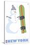 New York, Snowman with Snowboard-Lantern Press-Stretched Canvas