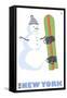New York, Snowman with Snowboard-Lantern Press-Framed Stretched Canvas