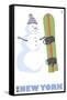 New York, Snowman with Snowboard-Lantern Press-Framed Stretched Canvas